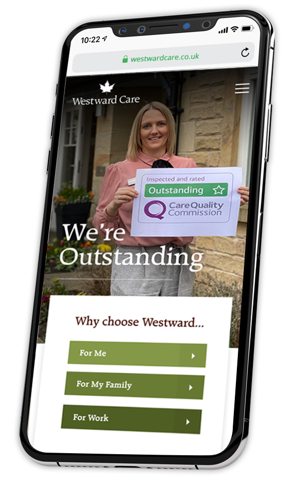 Westward Care website displayed on an iPhone - Pixelbuilders