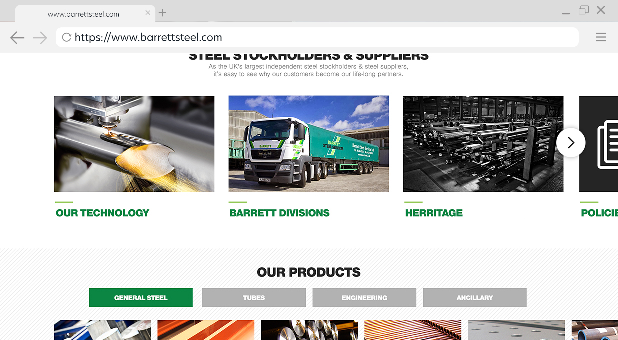 Barrett Steel Website Screenshot - Pixelbuilders