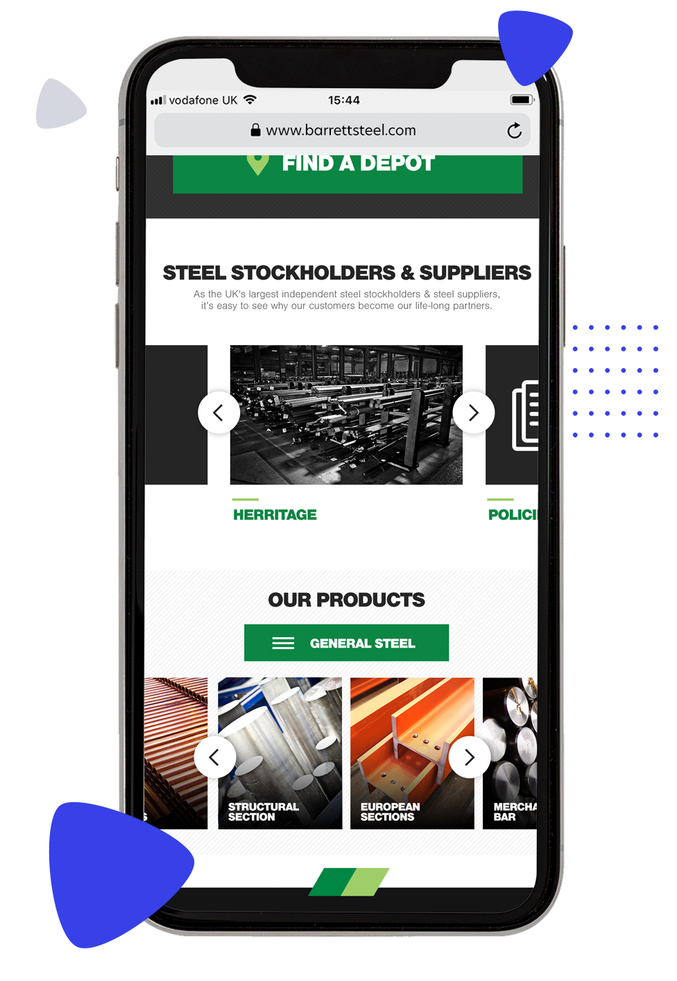 Barrett Steel Website on iPhone - Pixelbuilders